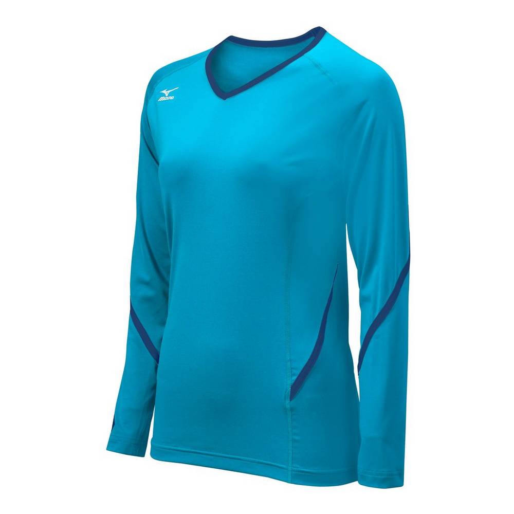 Camisas Mizuno Voleibol Techno Generation Long Sleeve - Mulher - Luz Azuis/Azul Marinho - PCSHK3620